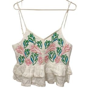 Anthropologie Chloe Oliver Embroidered Ruffle Crop Top NWT